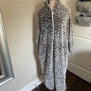 Oscar de la Renta full zip robe sleep fleece animal print gray large XL